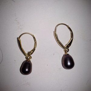 18k gold egg drop grey pearl earrings
